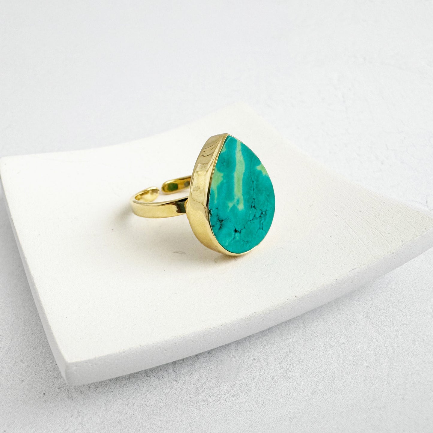 Natural Turquoise Teardrop Ring in Gold and Silver