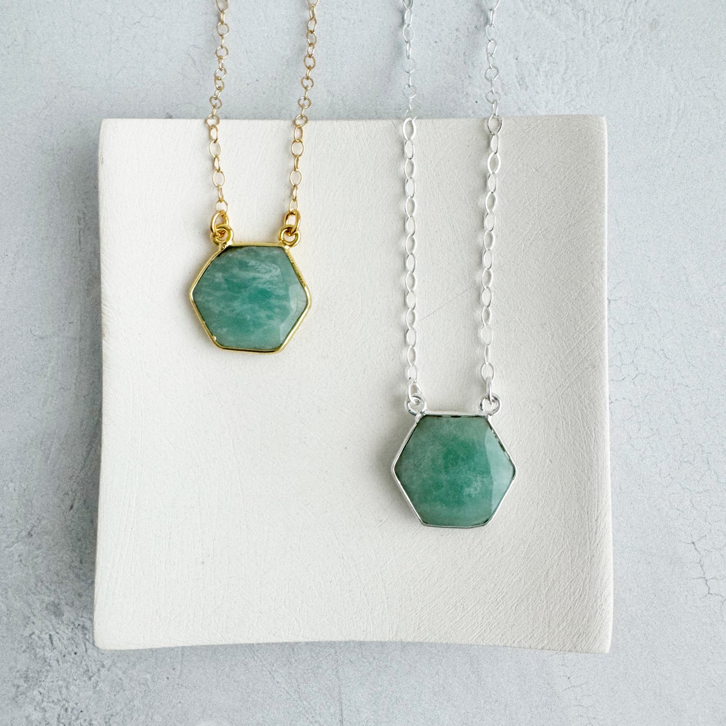 Dainty Hexagon Bezel Necklace - Amazonite