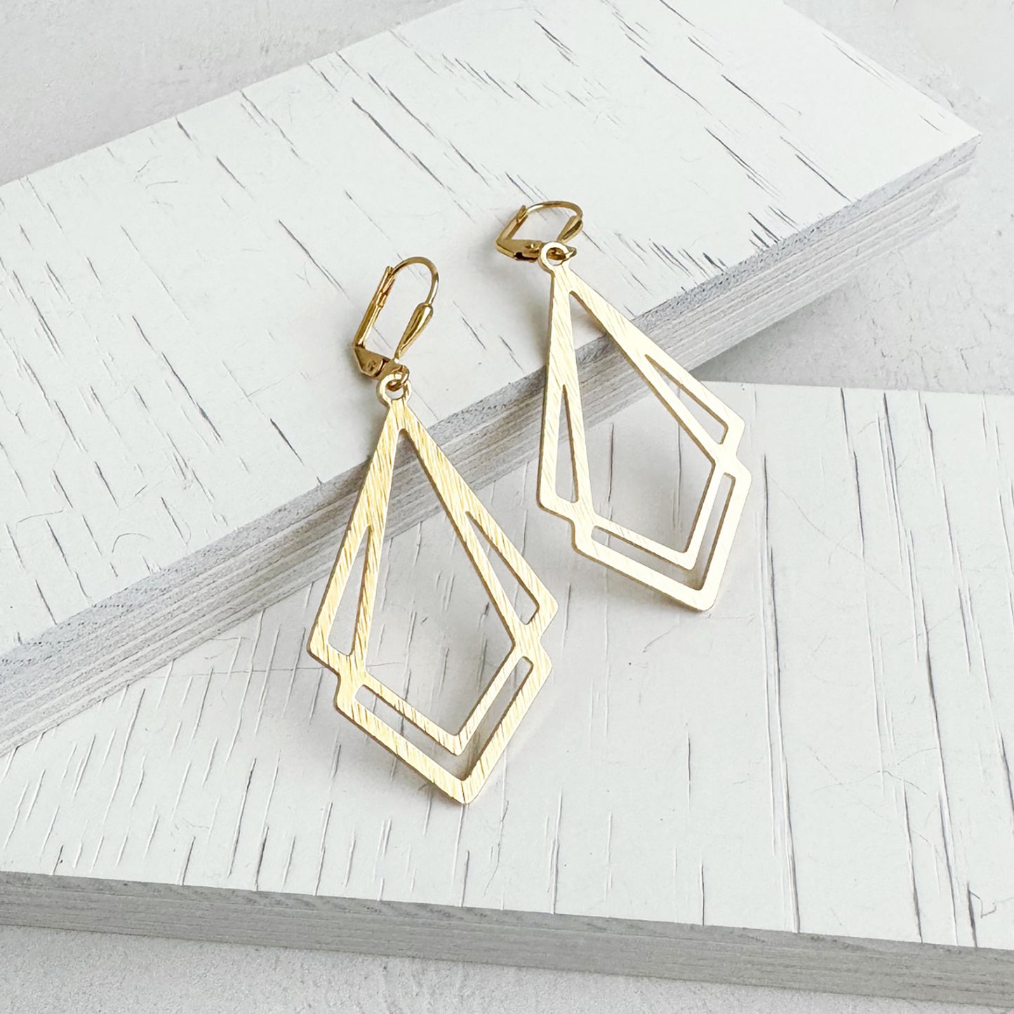 Double Kite Dangle Earrings in Brushed Gold
