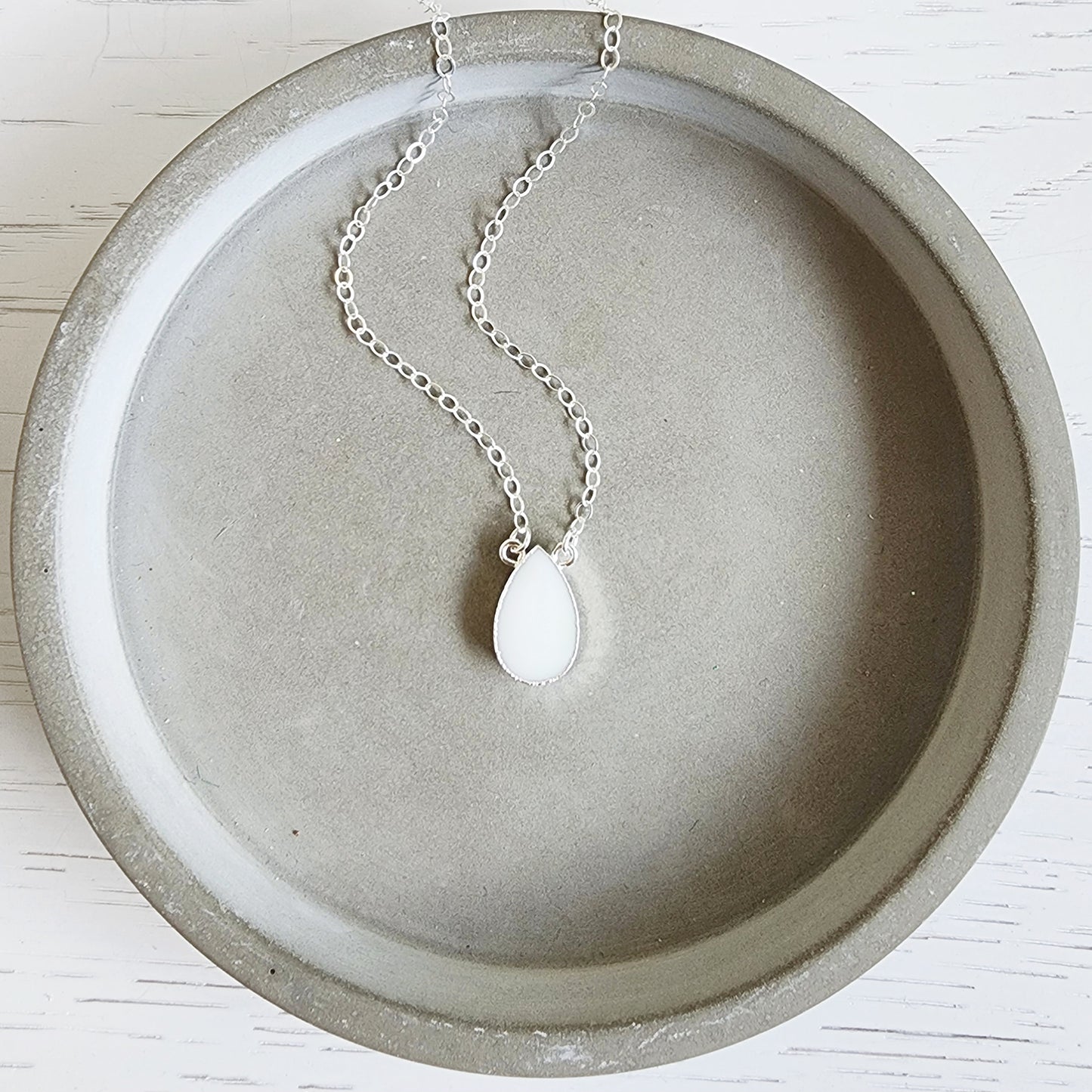 White Agate Teardrop Necklace in Gold and Silver
