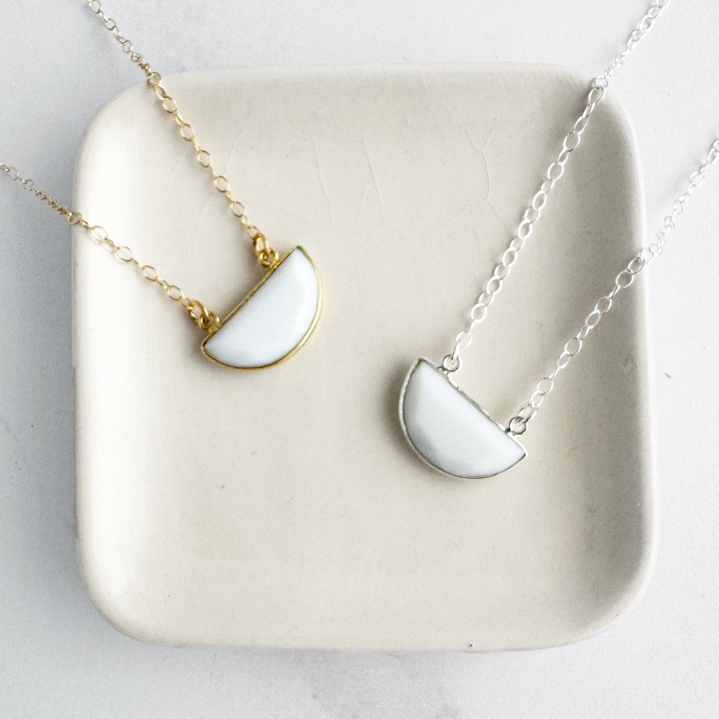 White Agate Half Moon Crescent Necklace