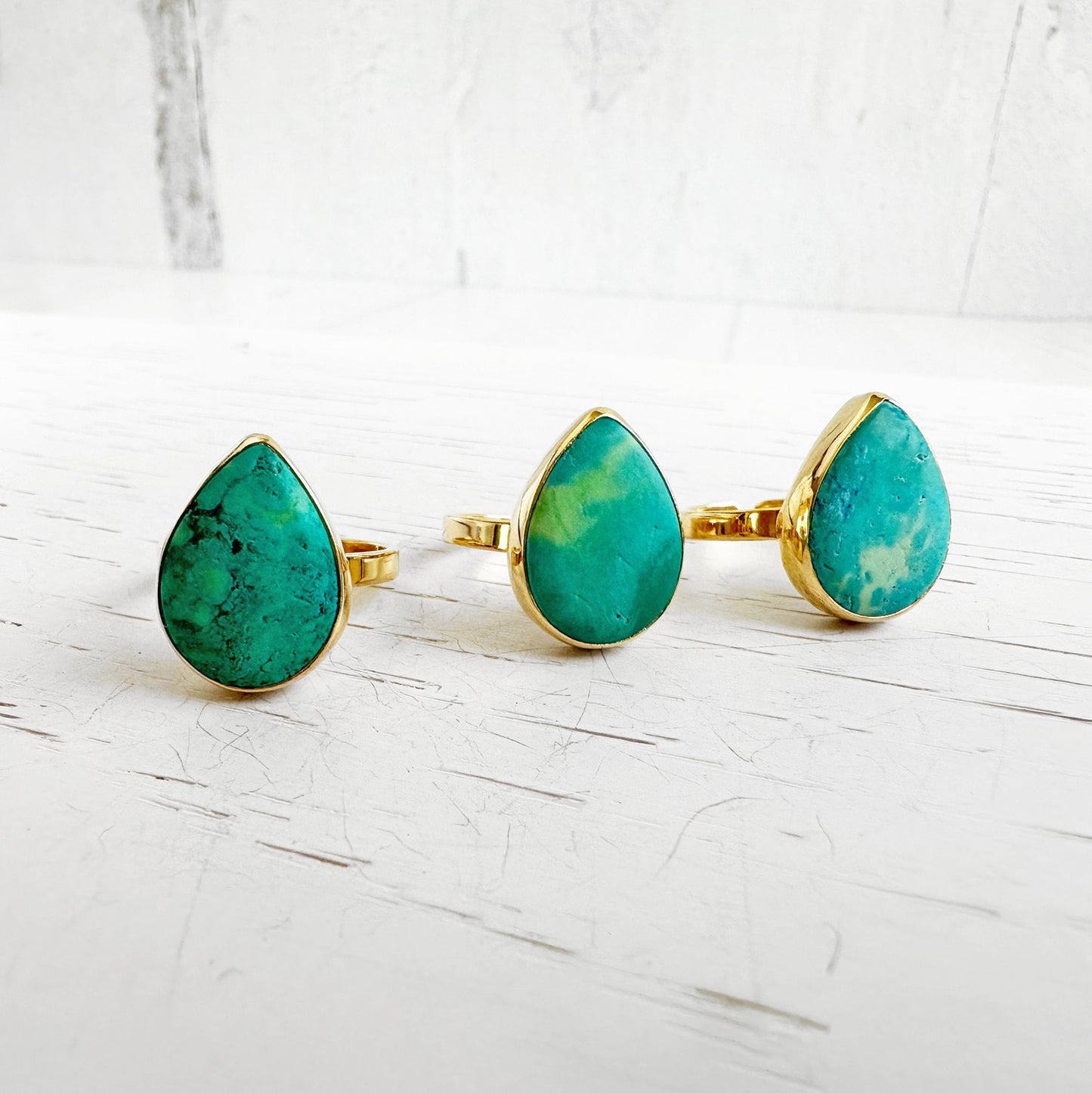 Tibetan Turquoise Teardrop Statement Ring in Gold