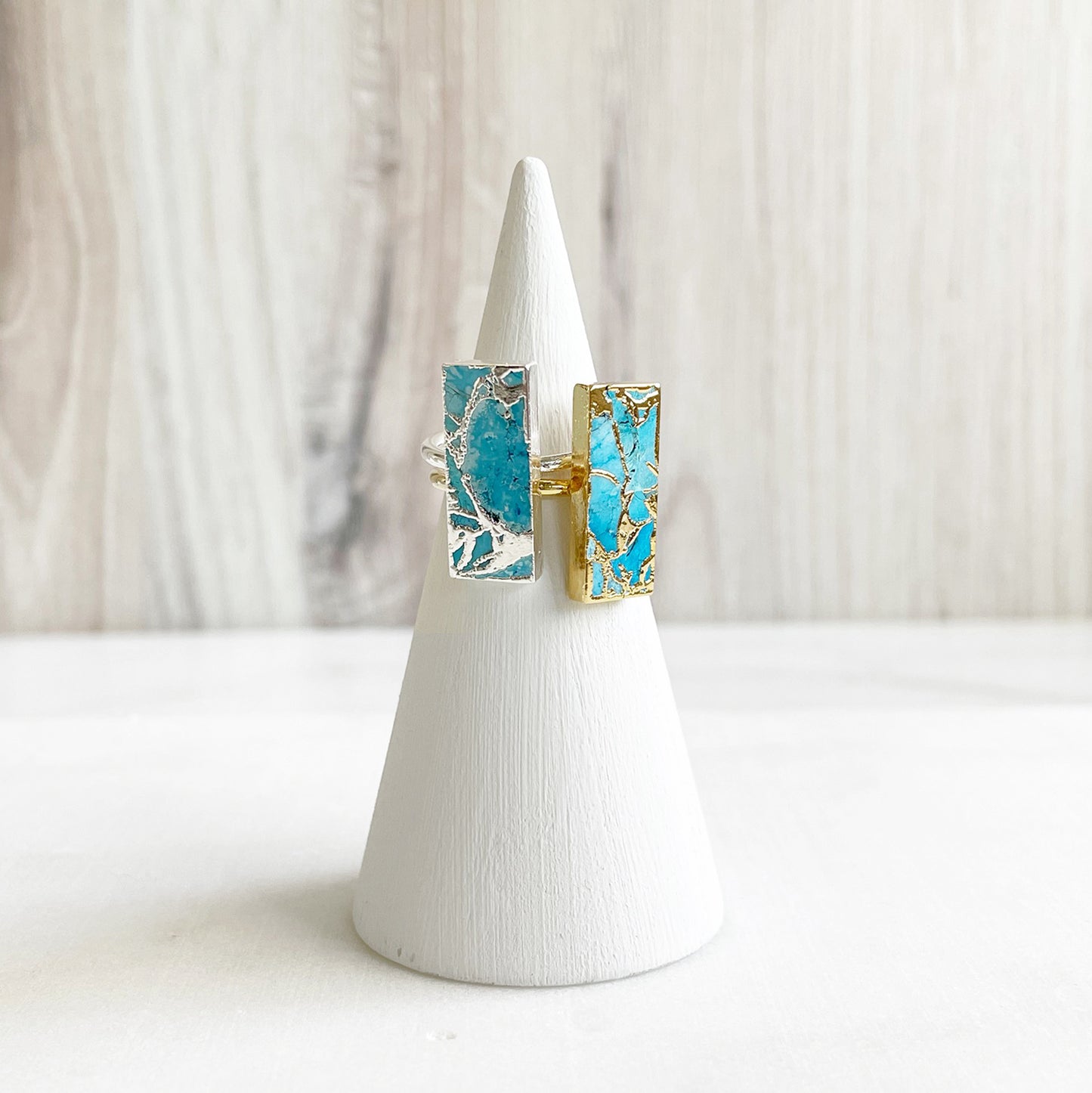 Blue Mojave Rectangle Statement Ring in Gold and Silver