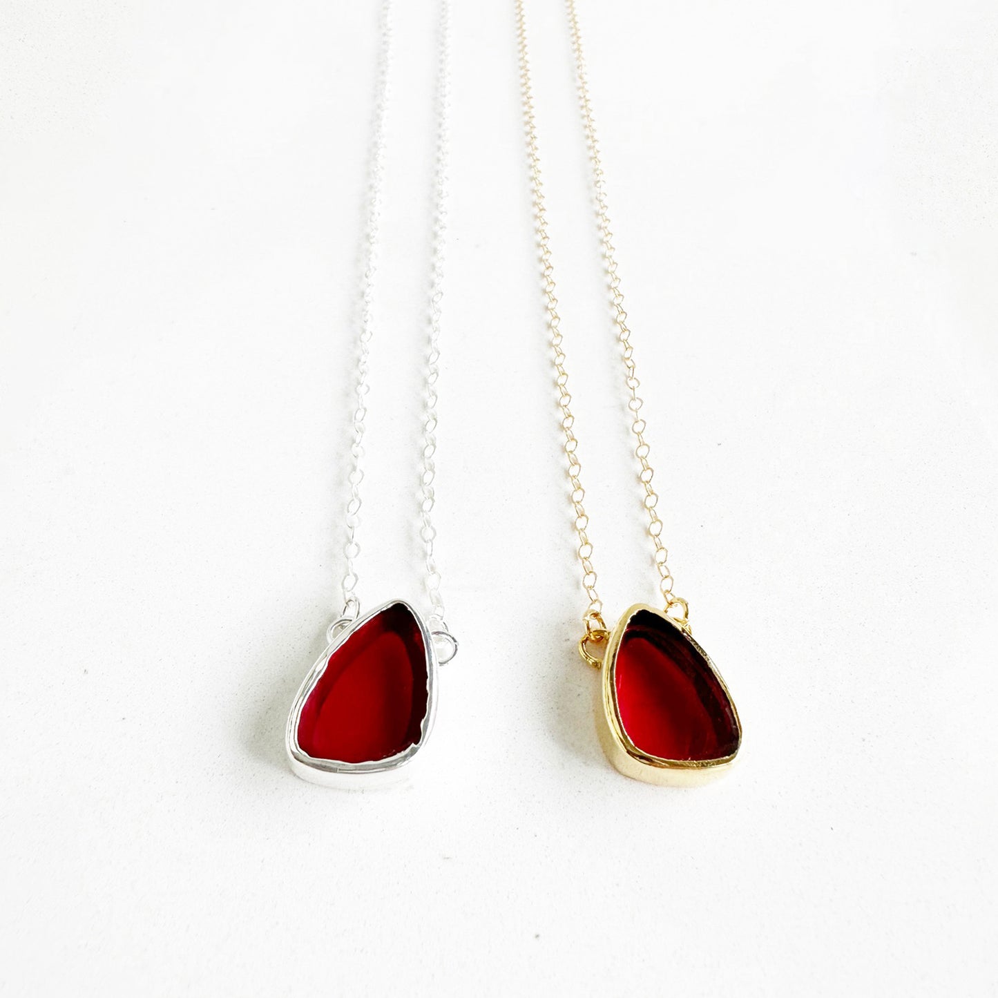 Red Chalcedony Teardrop Necklace in 14k Gold Filled or Sterling Silver
