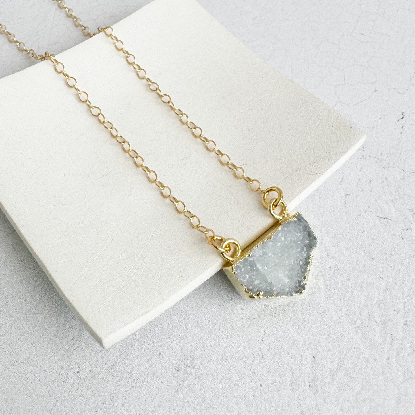 Small White Druzy Chevron Necklace