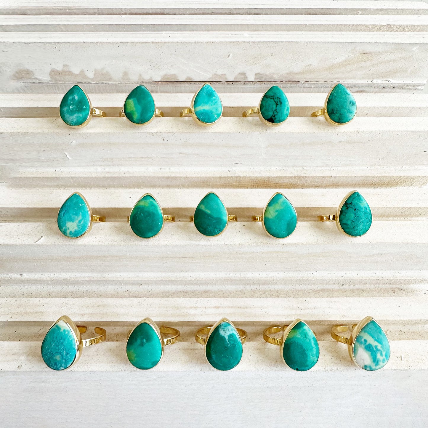 Tibetan Turquoise Teardrop Statement Ring in Gold