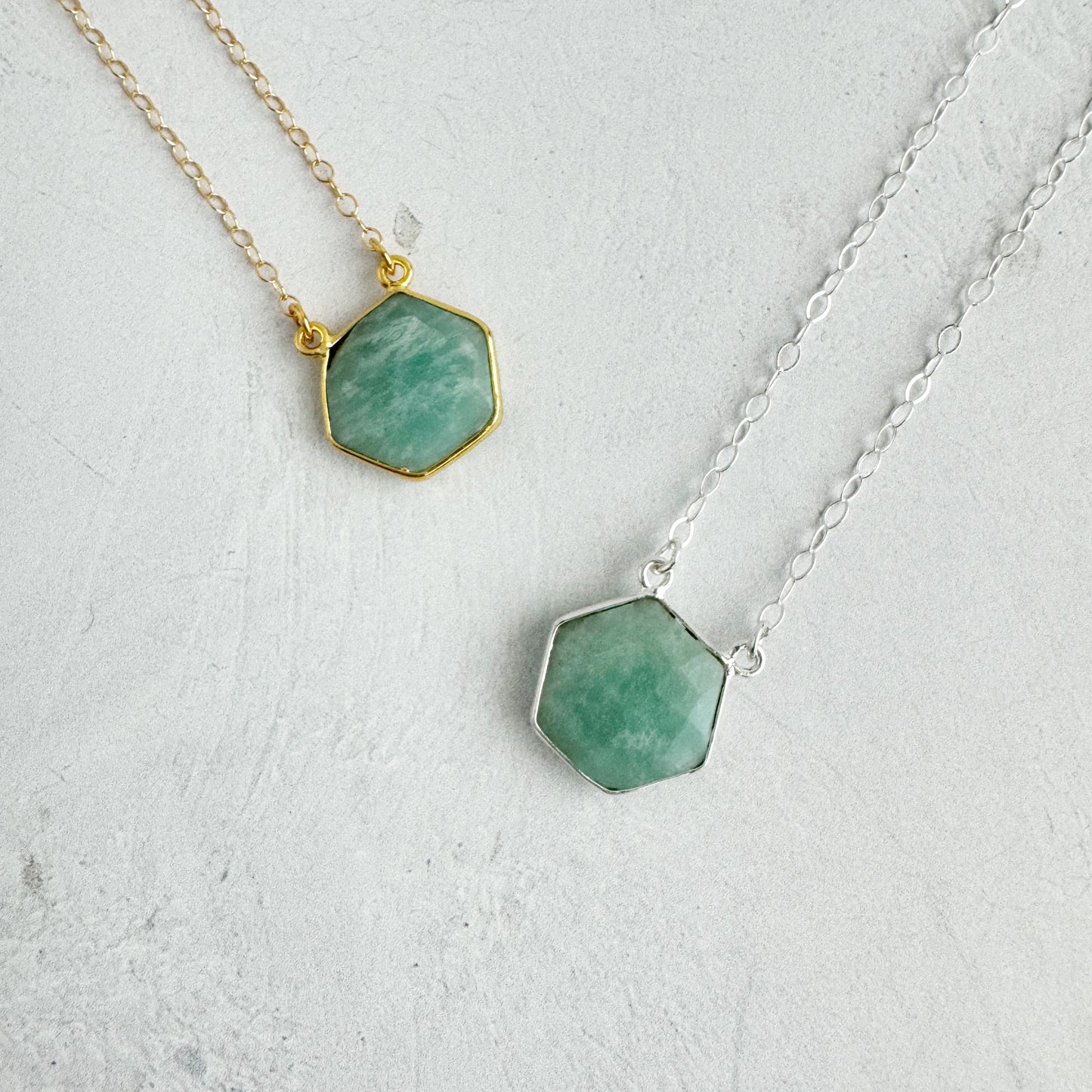 Dainty Hexagon Bezel Necklace - Amazonite