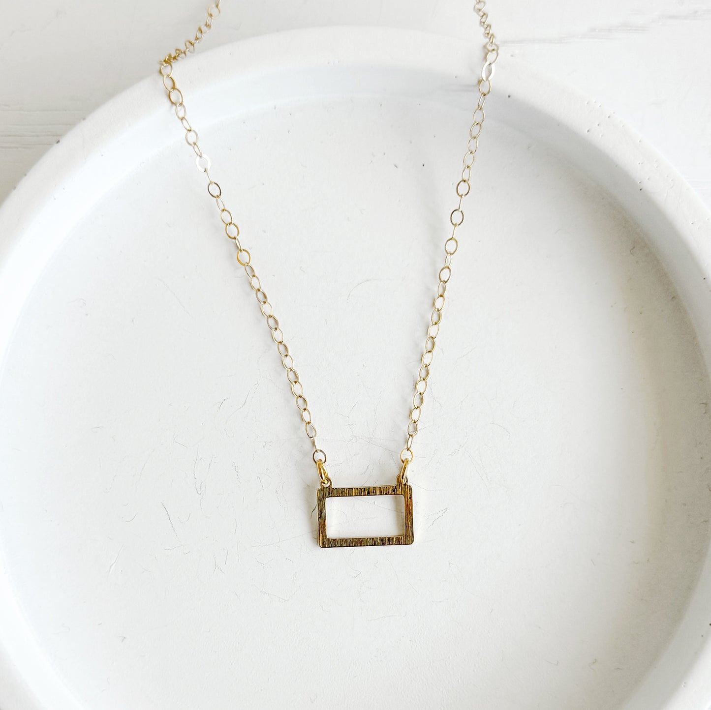 Open Rectangle Charm Necklace in 14k Gold Filled Chain