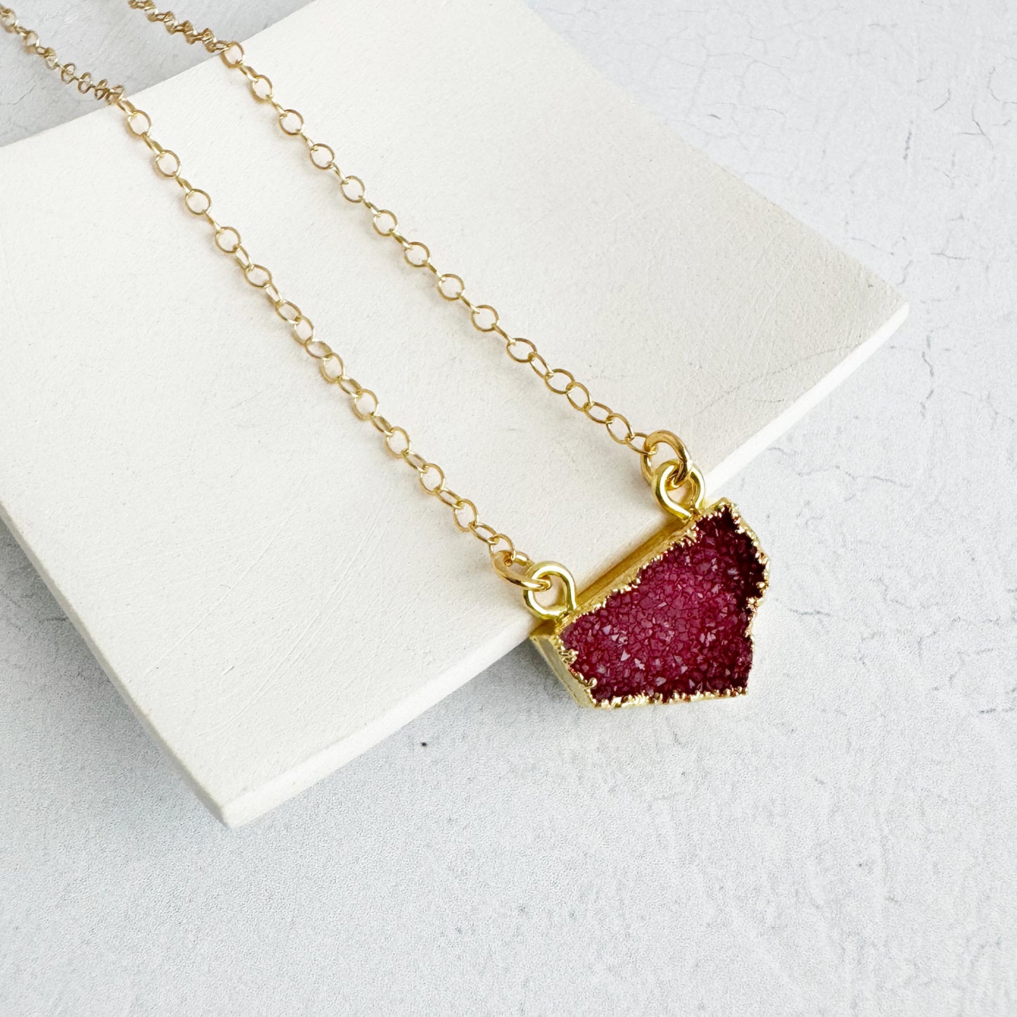 Small Red Druzy Chevron Necklace