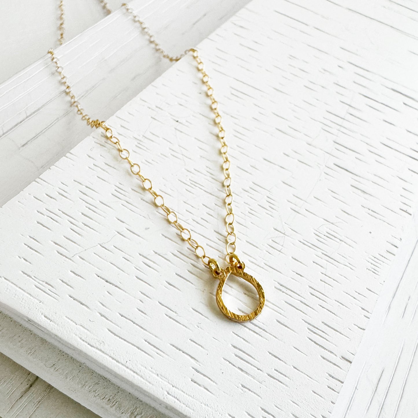 Tiny Teardrop Charm Necklace in 14k Gold Filled Chain