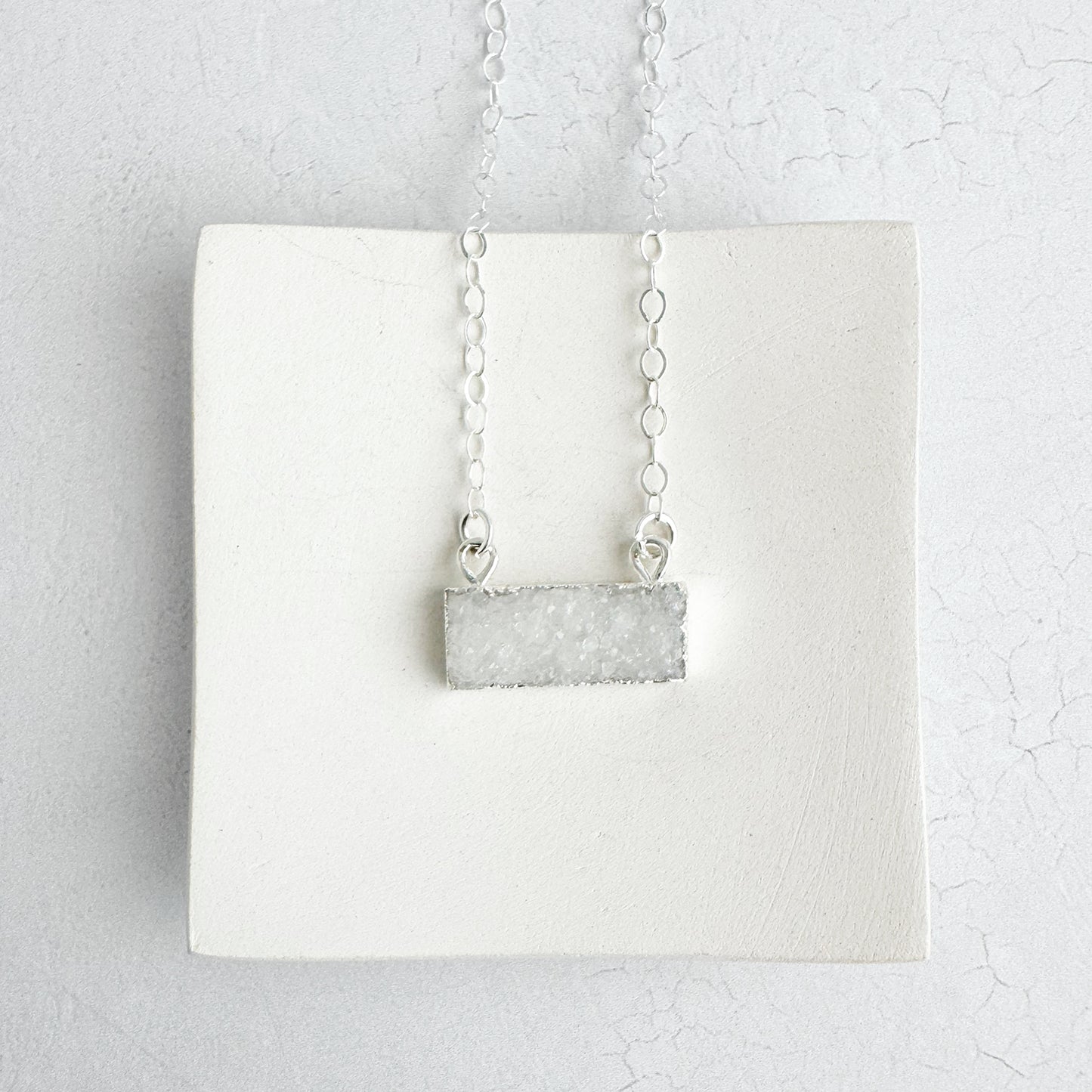 Simple White Druzy Bar Necklace
