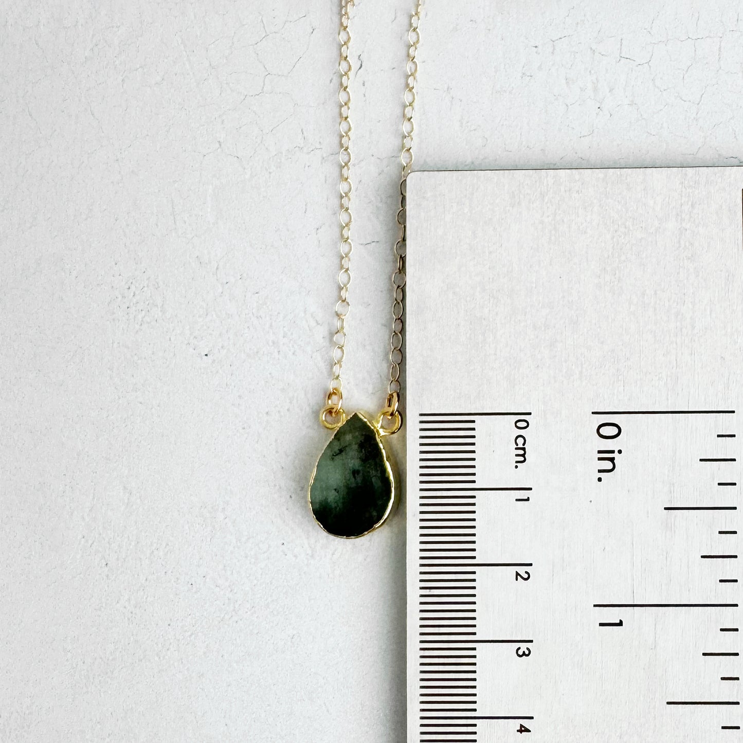 Simple Teardrop Necklace - Raw Emerald