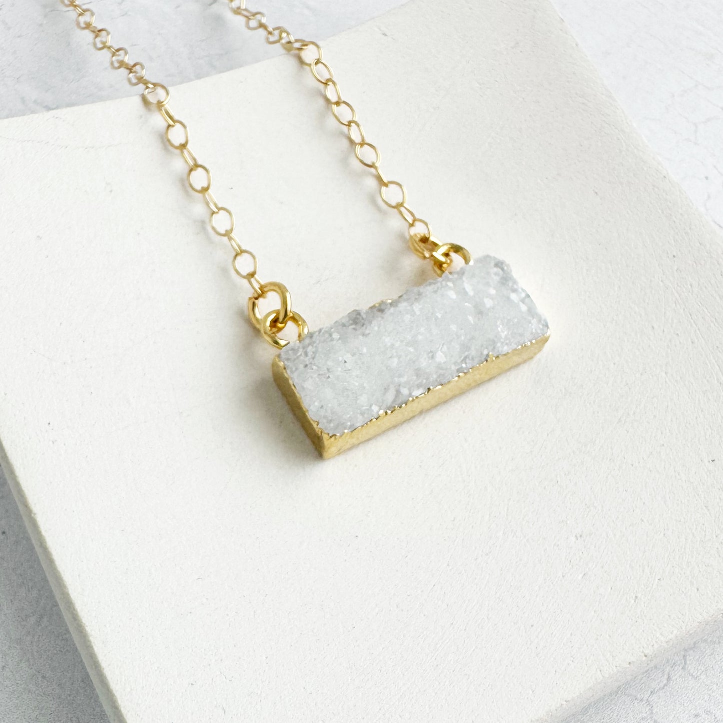 Simple White Druzy Bar Necklace