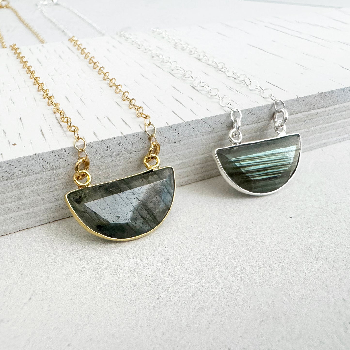 Small Half Moon Crescent Necklace - Labradorite