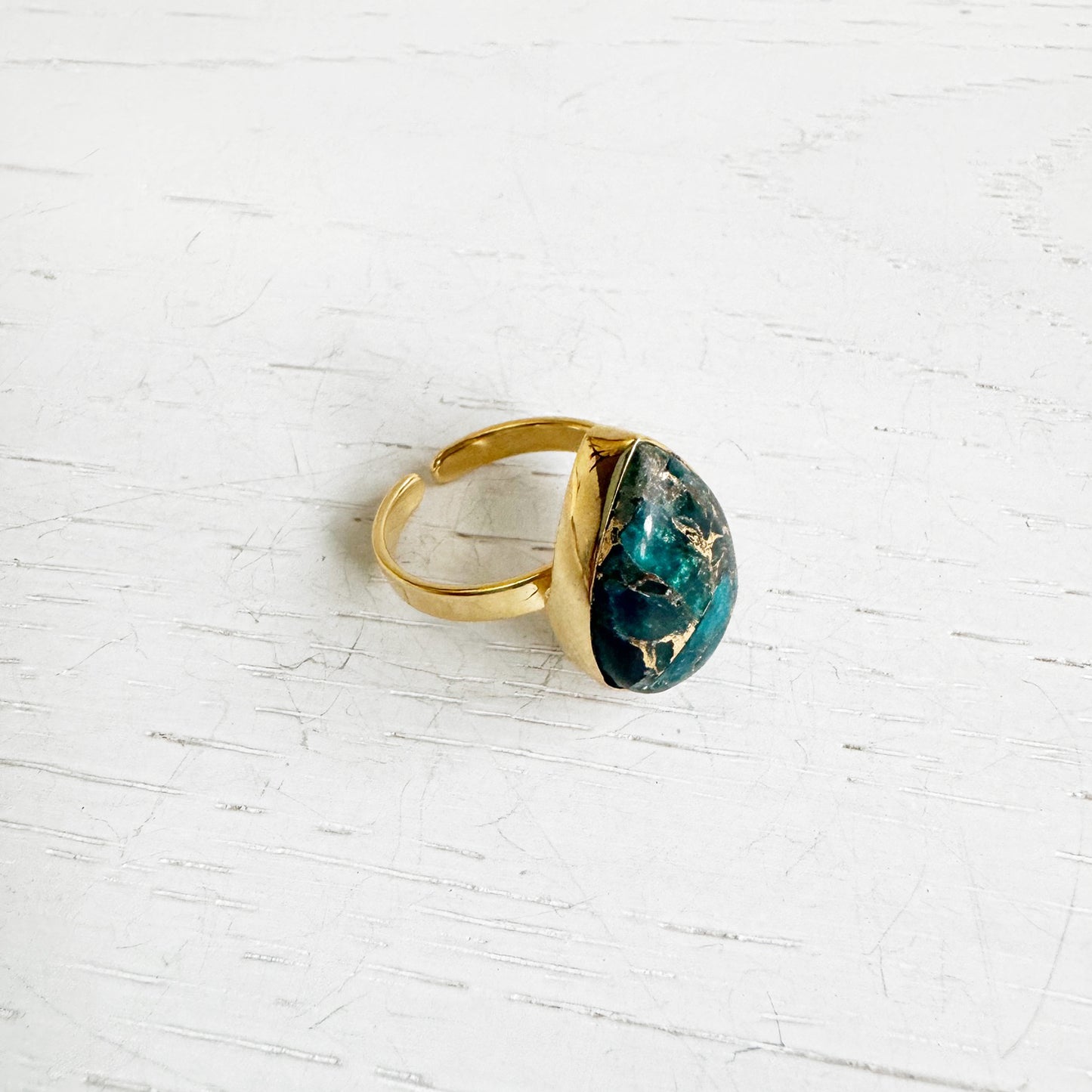 Teal Mojave Teardrop Statement Ring in Gold and Silver