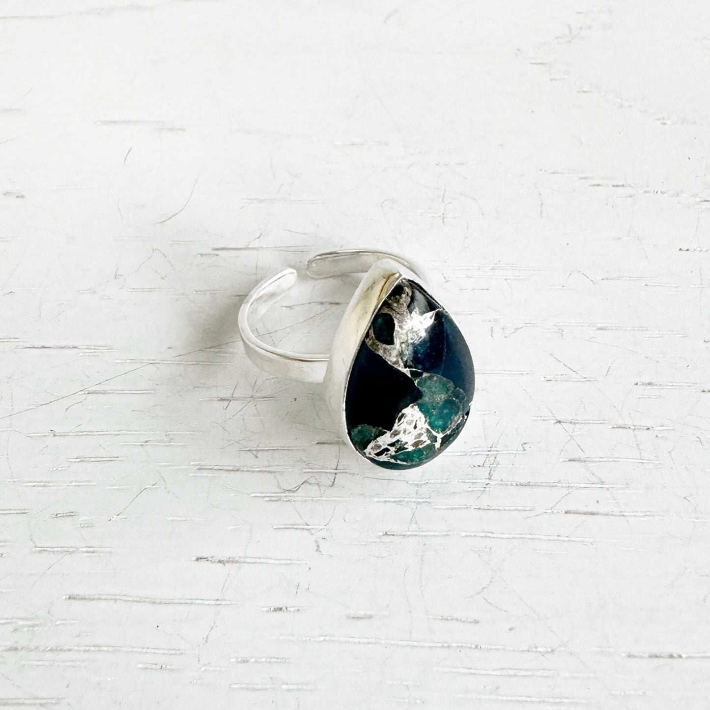 Teal Mojave Teardrop Statement Ring in Gold and Silver
