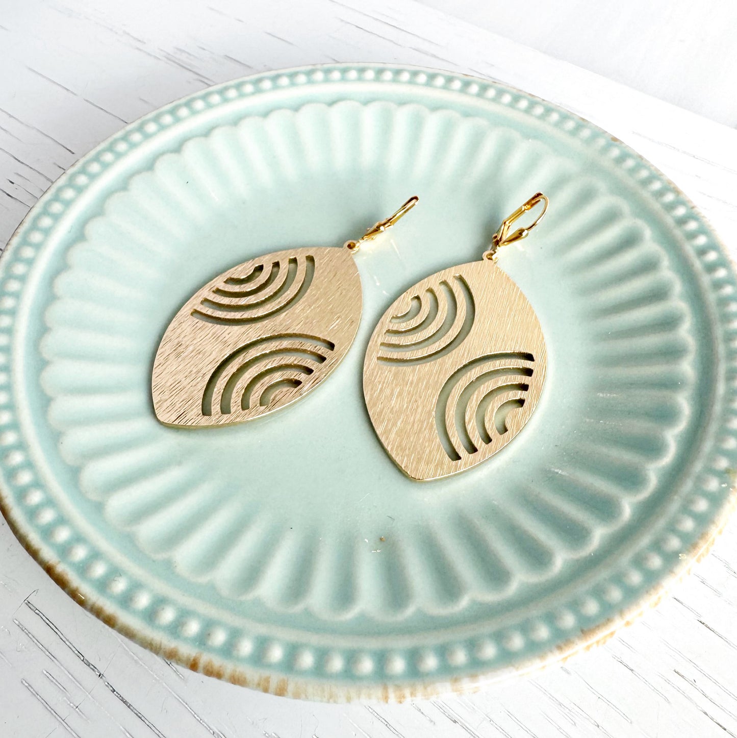 Rainbow Etched Marquise Earrings in Brushed Gold