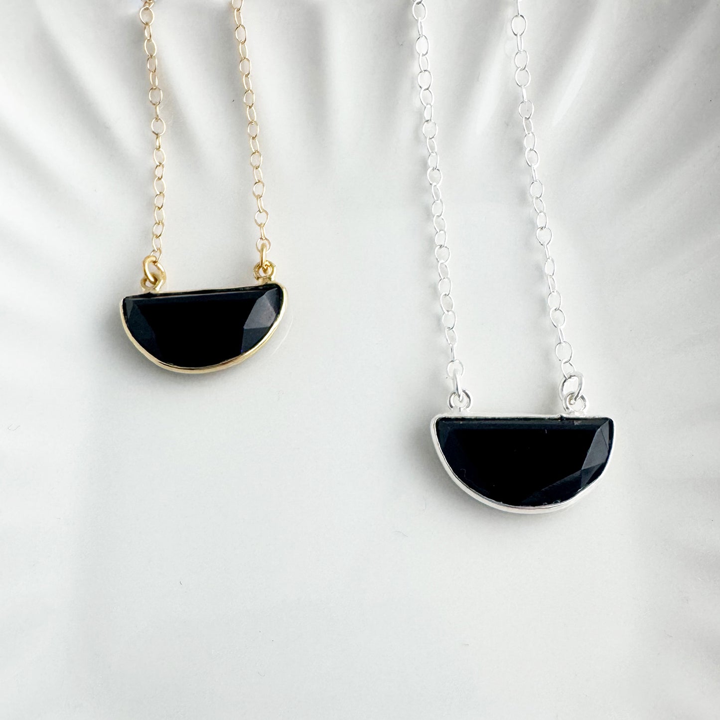 Black Onyx Half Moon Crescent Necklace