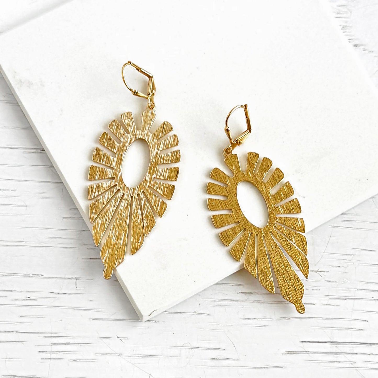 Starburst Dangle Earrings in Brushed Brass Gold