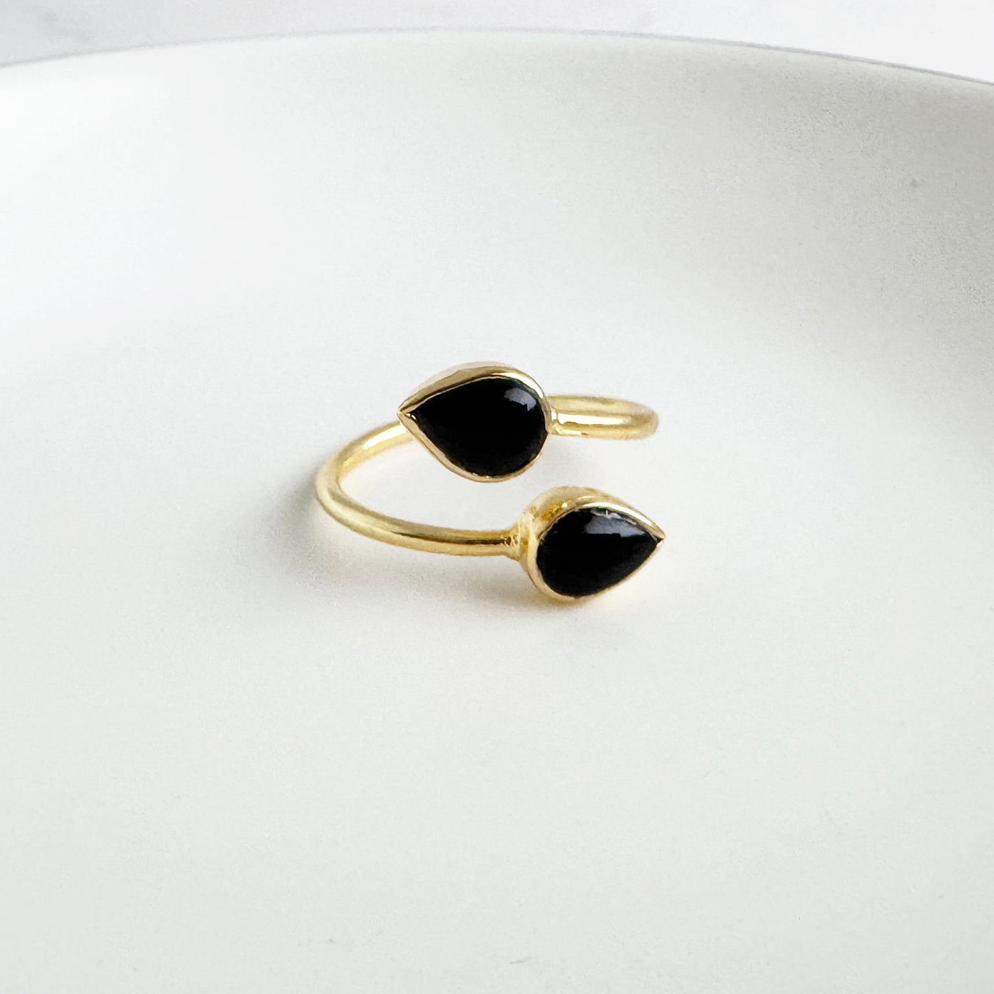 Double Teardrop Stone Wrap Ring in Black Onyx