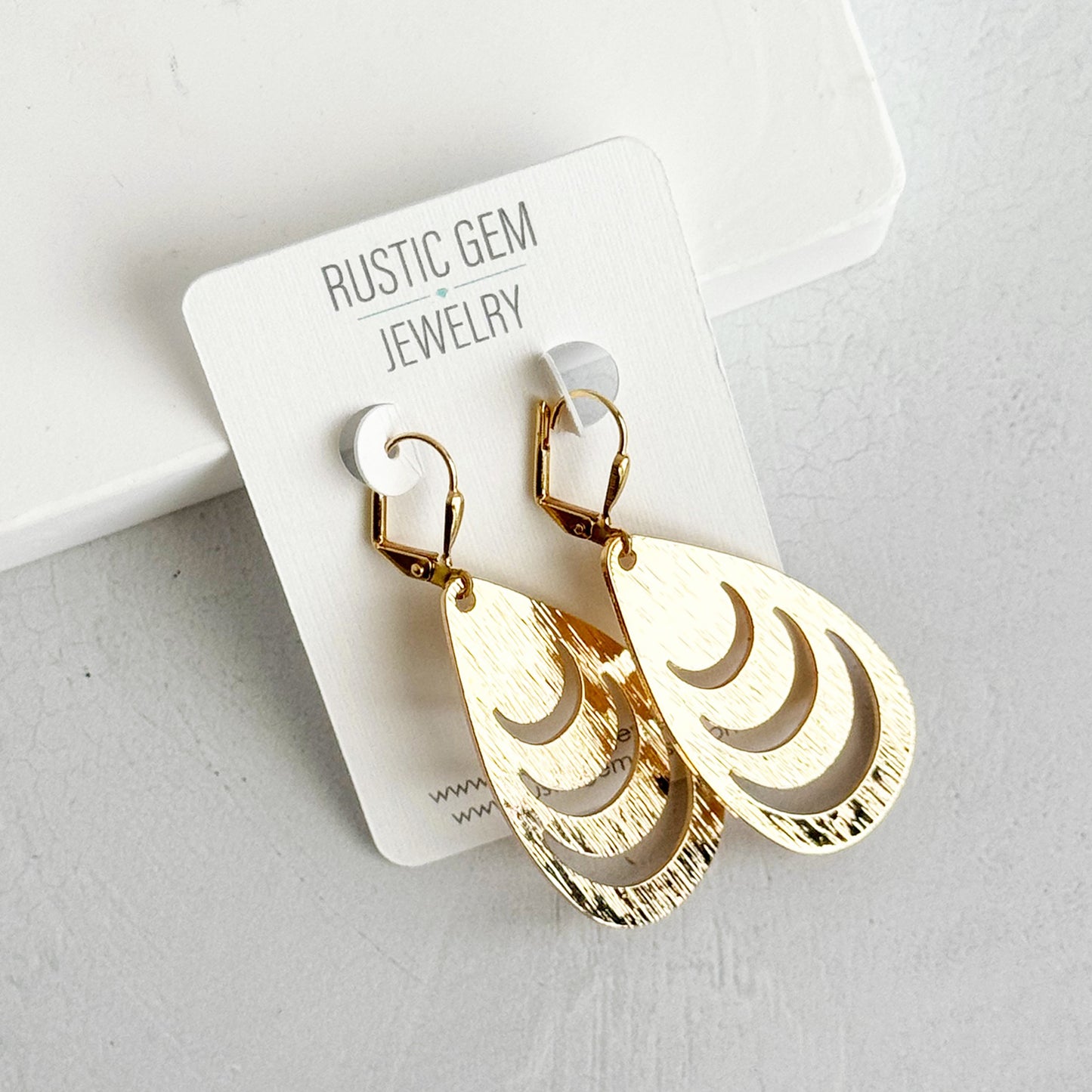Crescent Cutout Teardrop Earrings in Brushed Gold