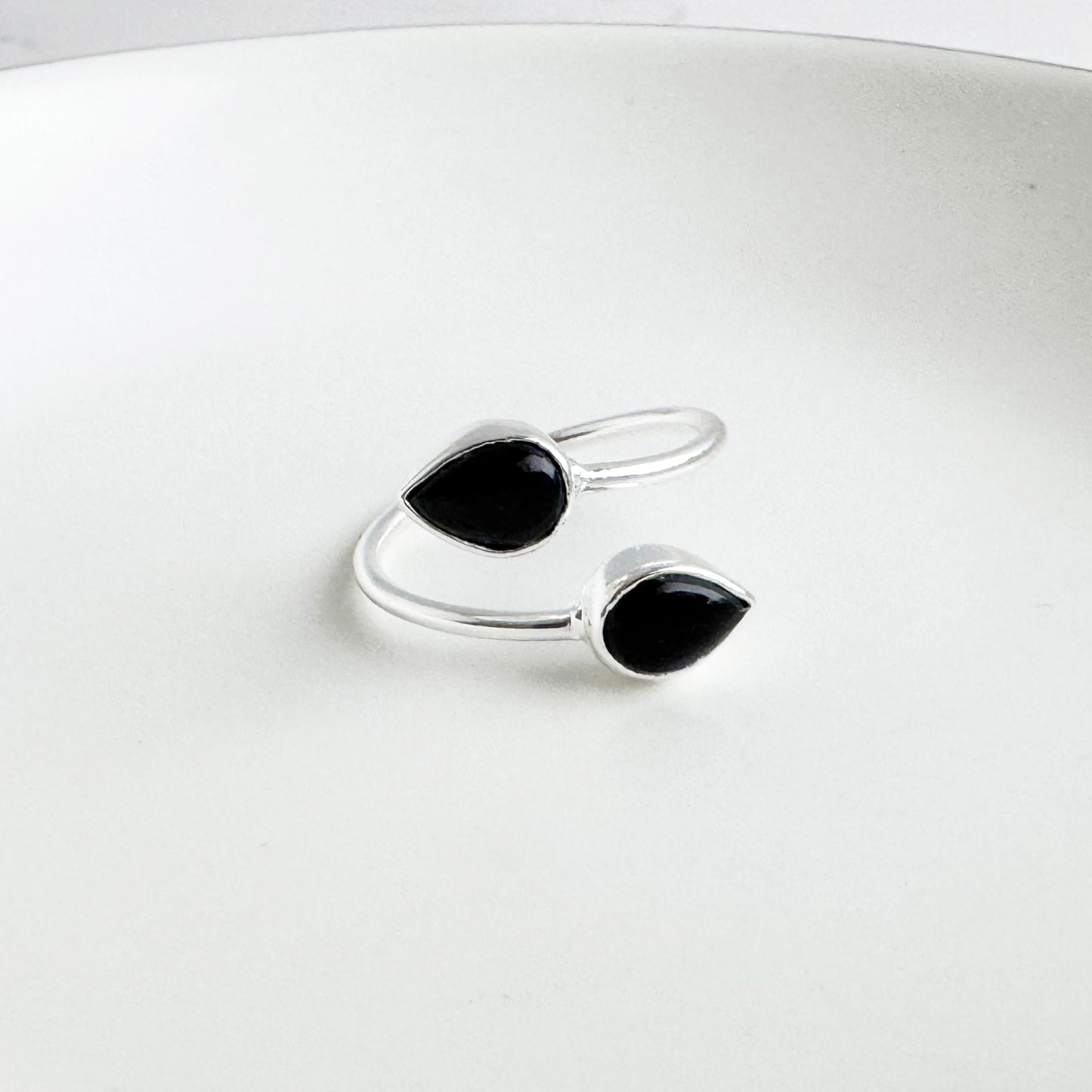 Double Teardrop Stone Wrap Ring in Black Onyx