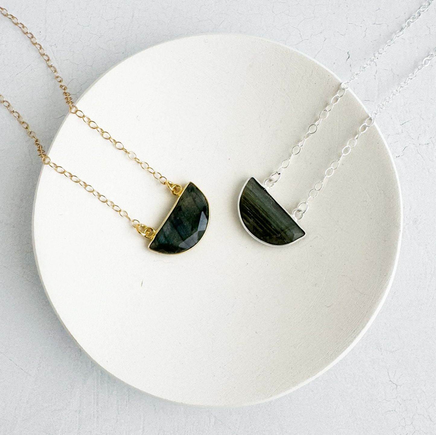 Small Half Moon Crescent Necklace - Labradorite