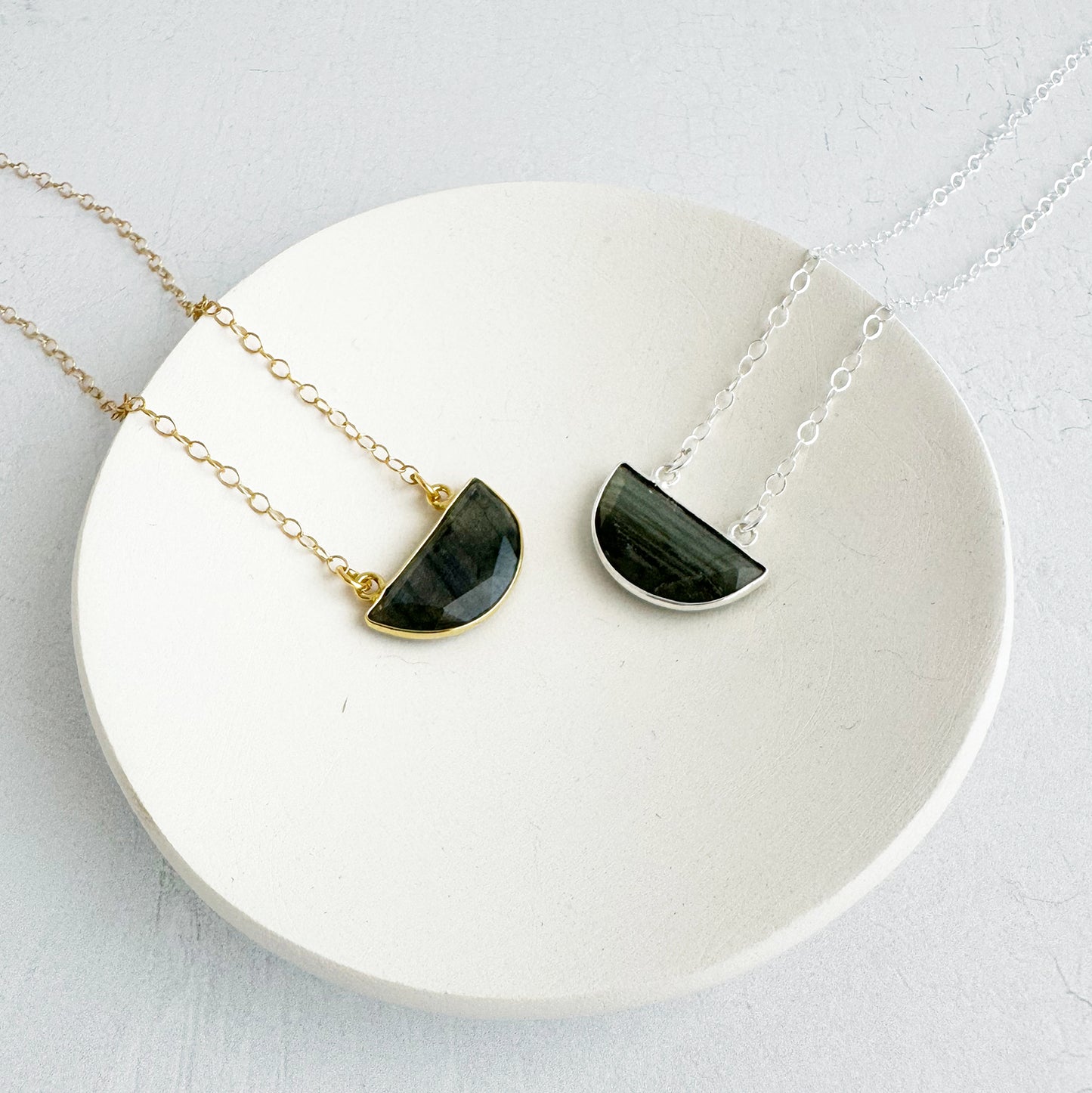 Small Half Moon Crescent Necklace - Labradorite