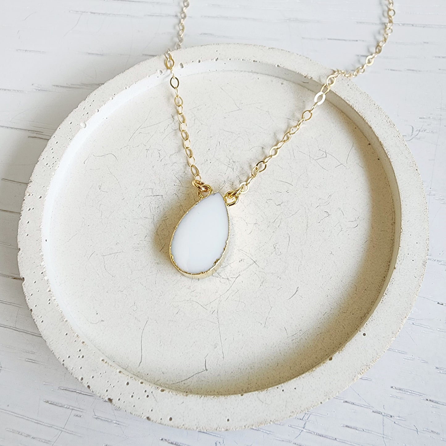 White Agate Teardrop Necklace in Gold and Silver