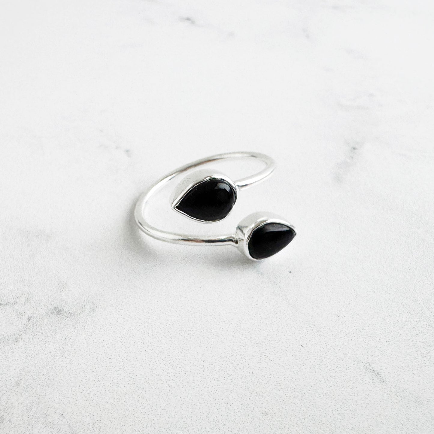 Double Teardrop Stone Wrap Ring in Black Onyx
