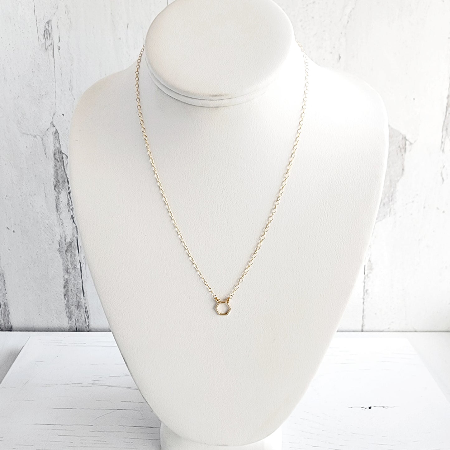 Tiny Hexagon Charm Necklace in 14k Gold Filled