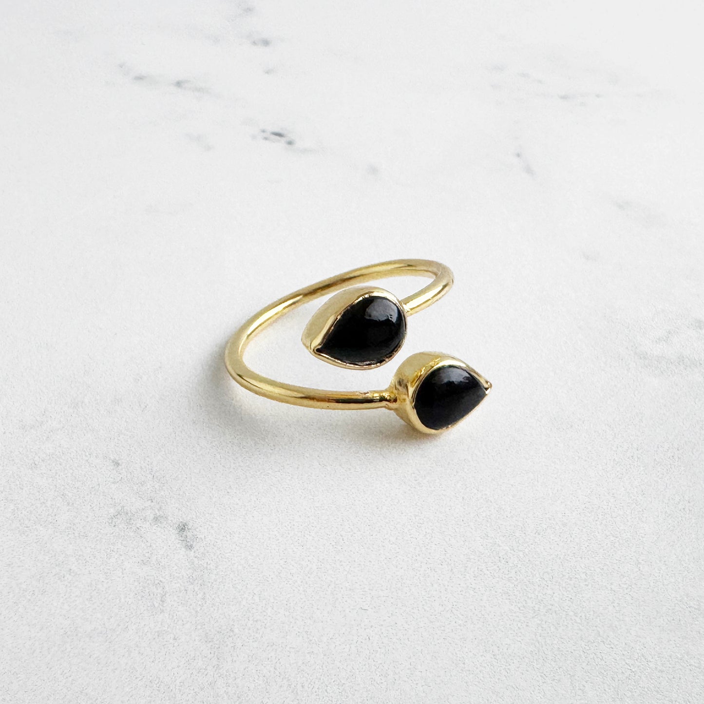 Double Teardrop Stone Wrap Ring in Black Onyx