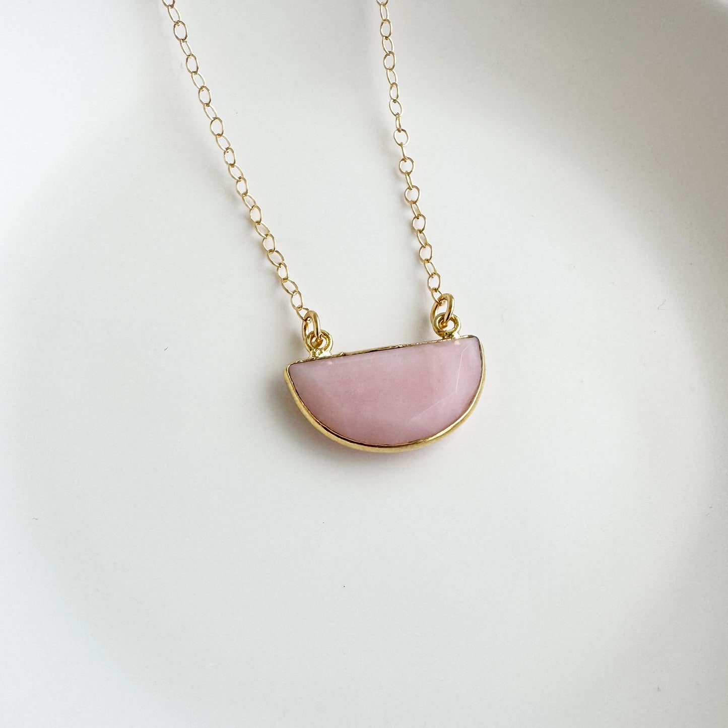 Small Half Moon Crescent Necklace - Pink Opal