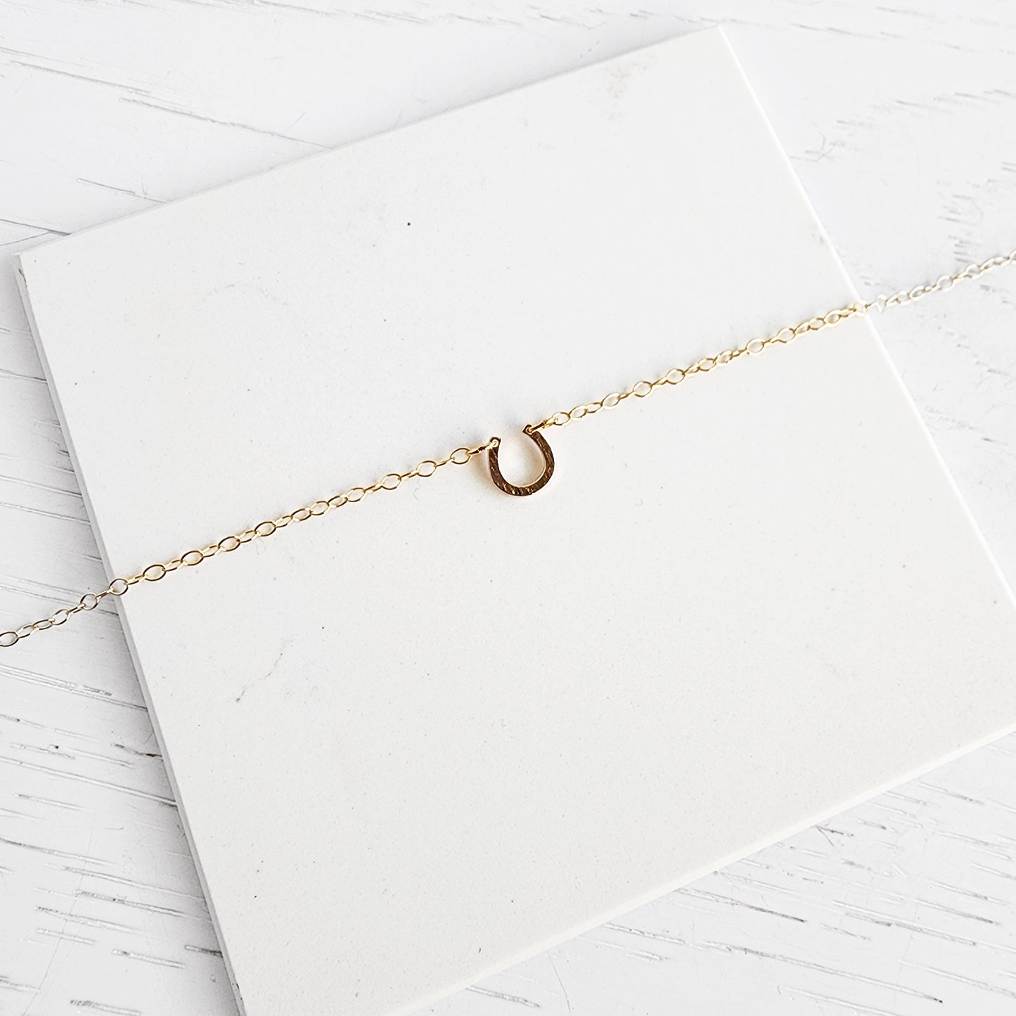 Tiny Horseshoe Charm Necklace in 14k Gold Filled