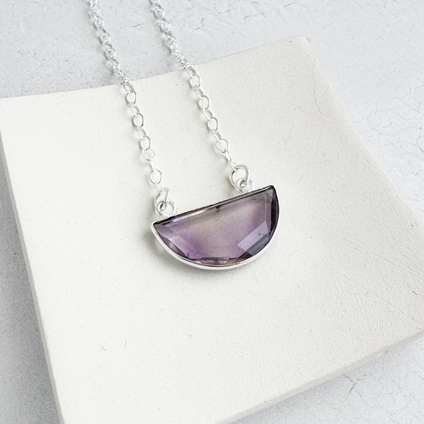 Small Half Moon Crescent Necklace - Amethyst