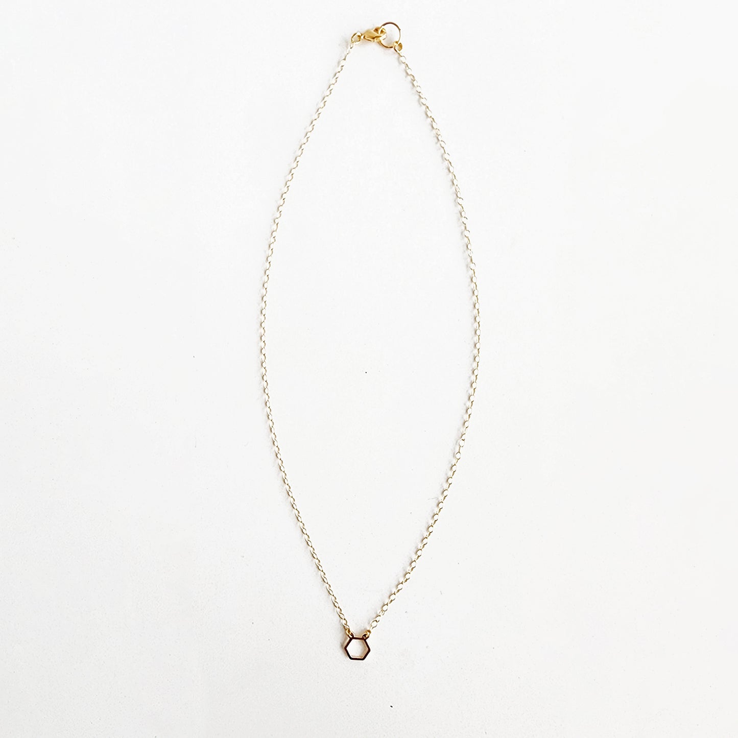 Tiny Hexagon Charm Necklace in 14k Gold Filled