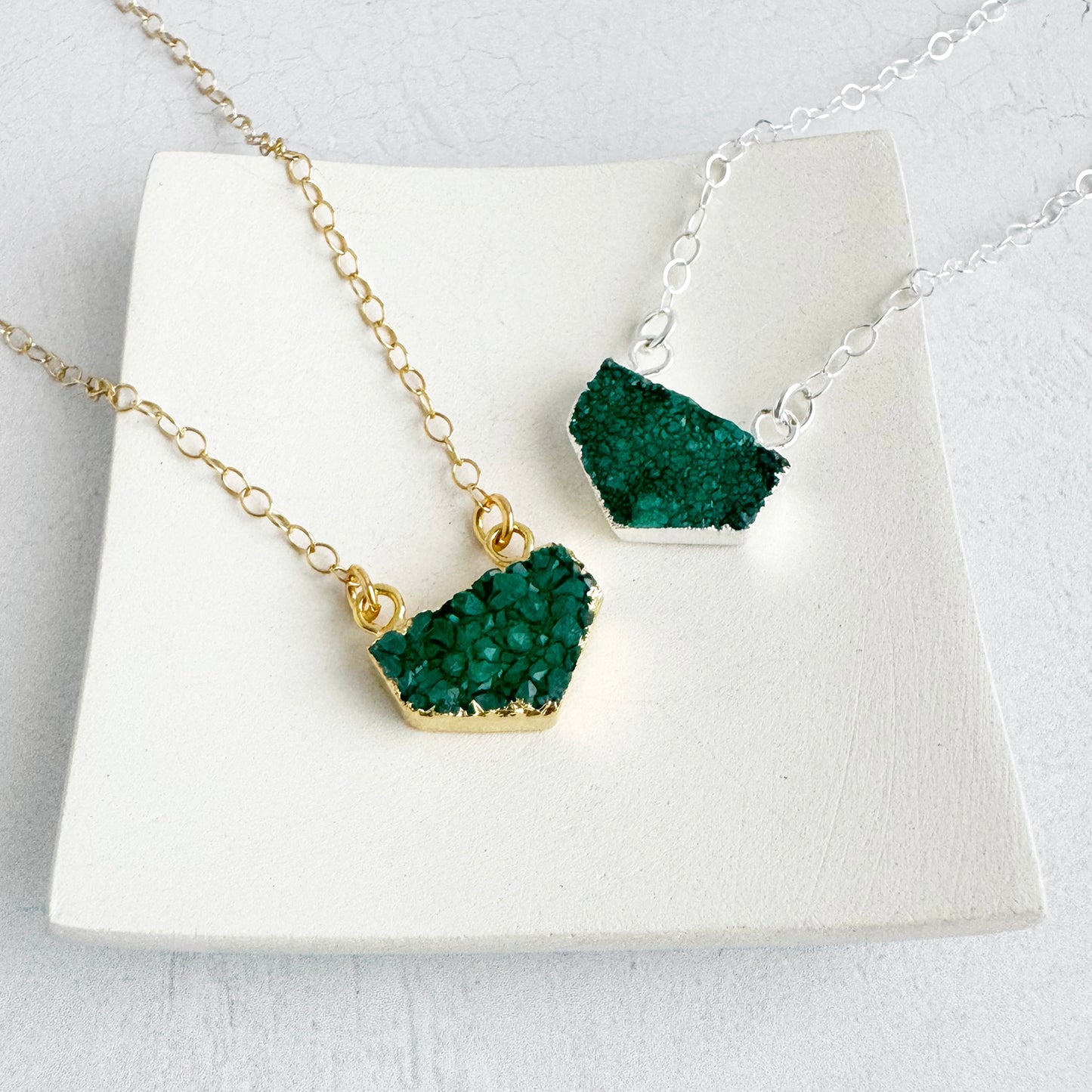 Small Green Druzy Chevron Necklace