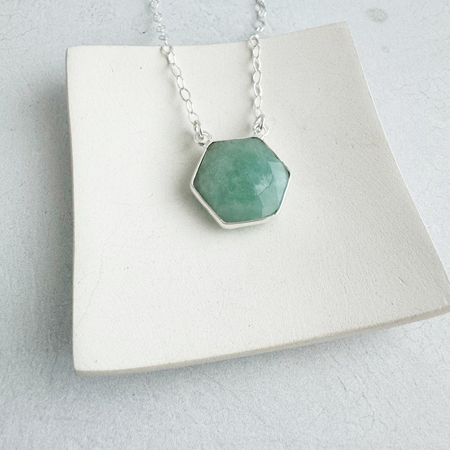 Dainty Hexagon Bezel Necklace - Amazonite