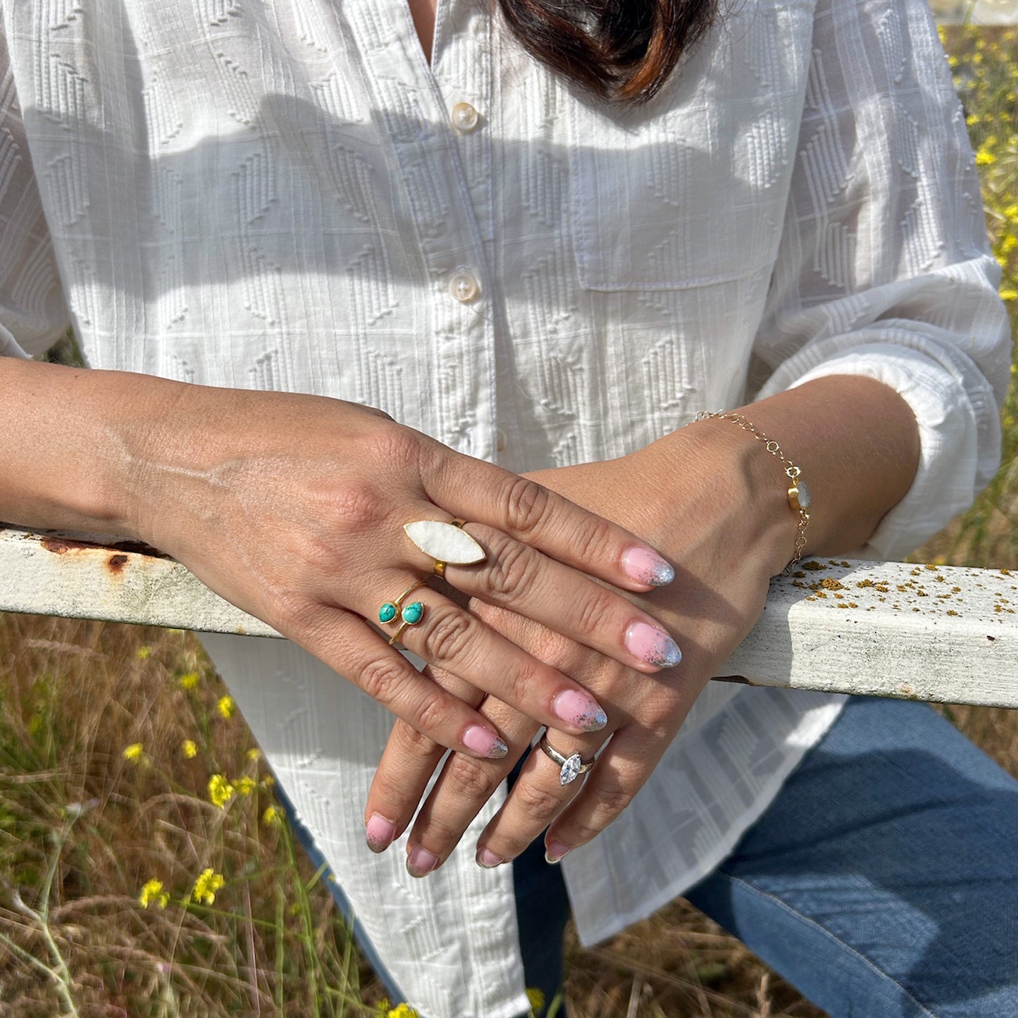 White Druzy Marquise Statement Ring in Gold