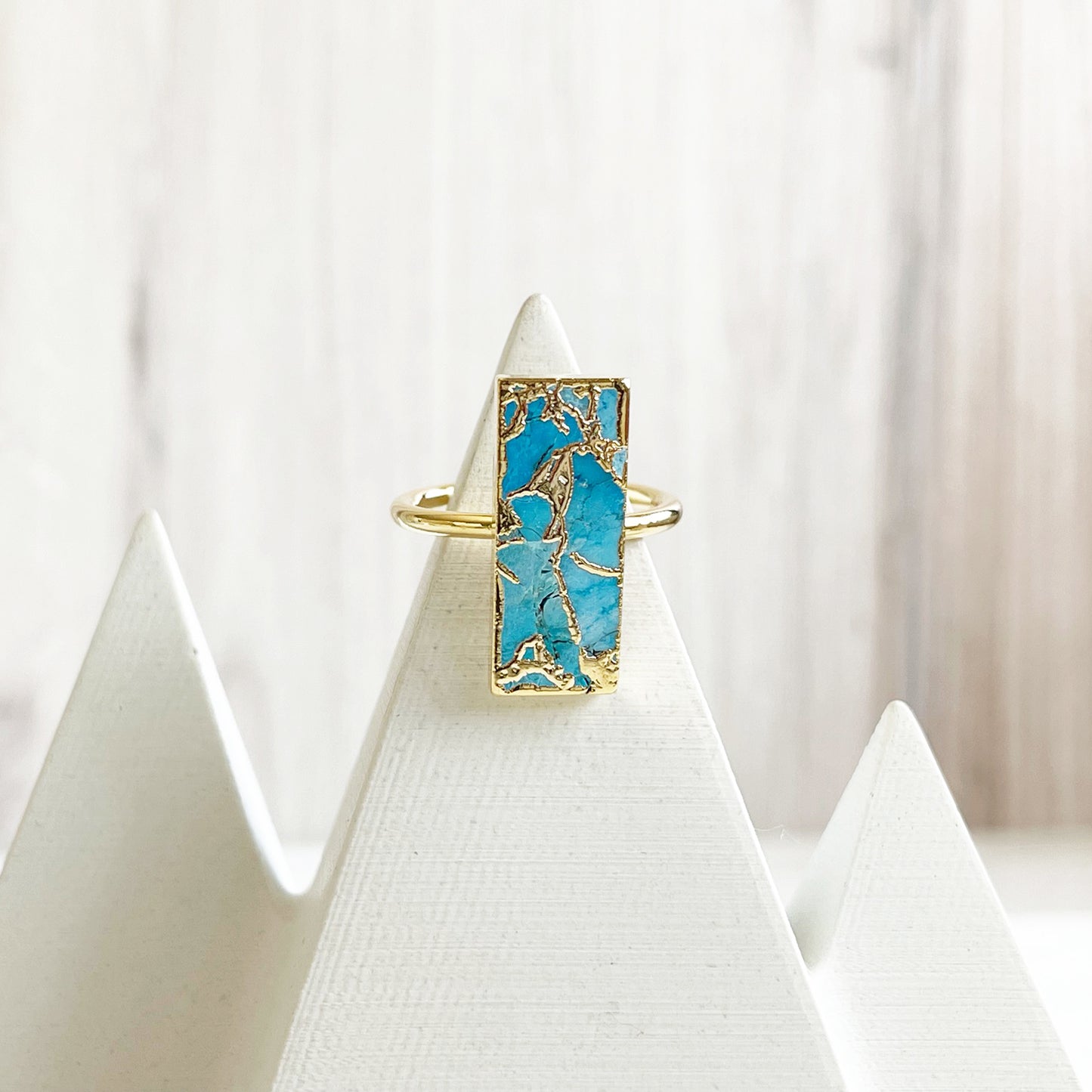 Blue Mojave Rectangle Statement Ring in Gold and Silver