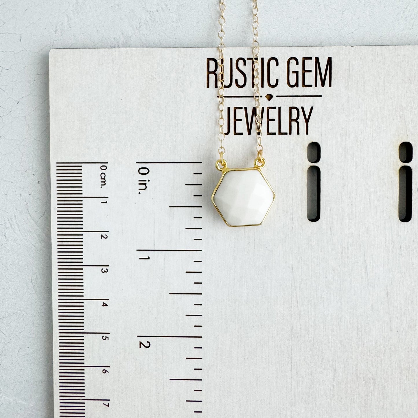 Dainty Hexagon Bezel Necklace - White Agate