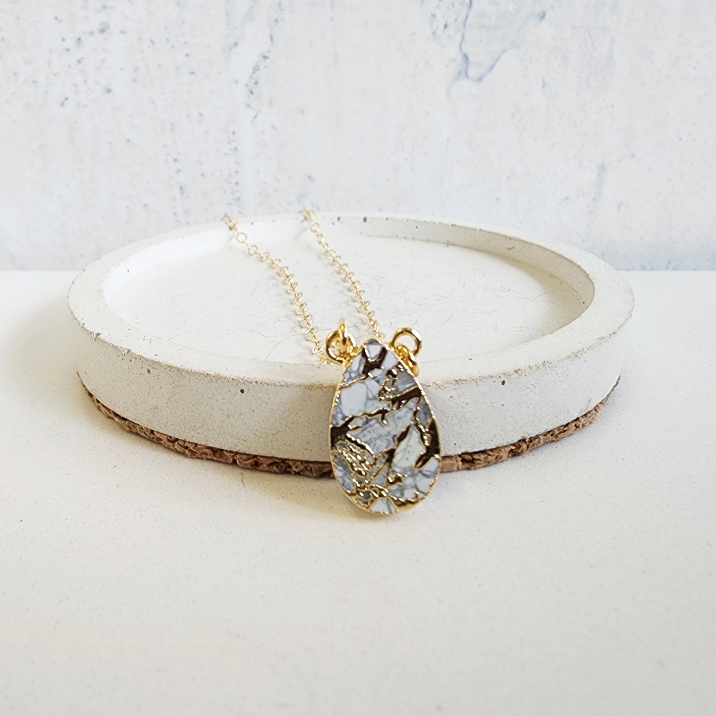 White Mojave Teardrop Necklace in Gold and Silver (Small)