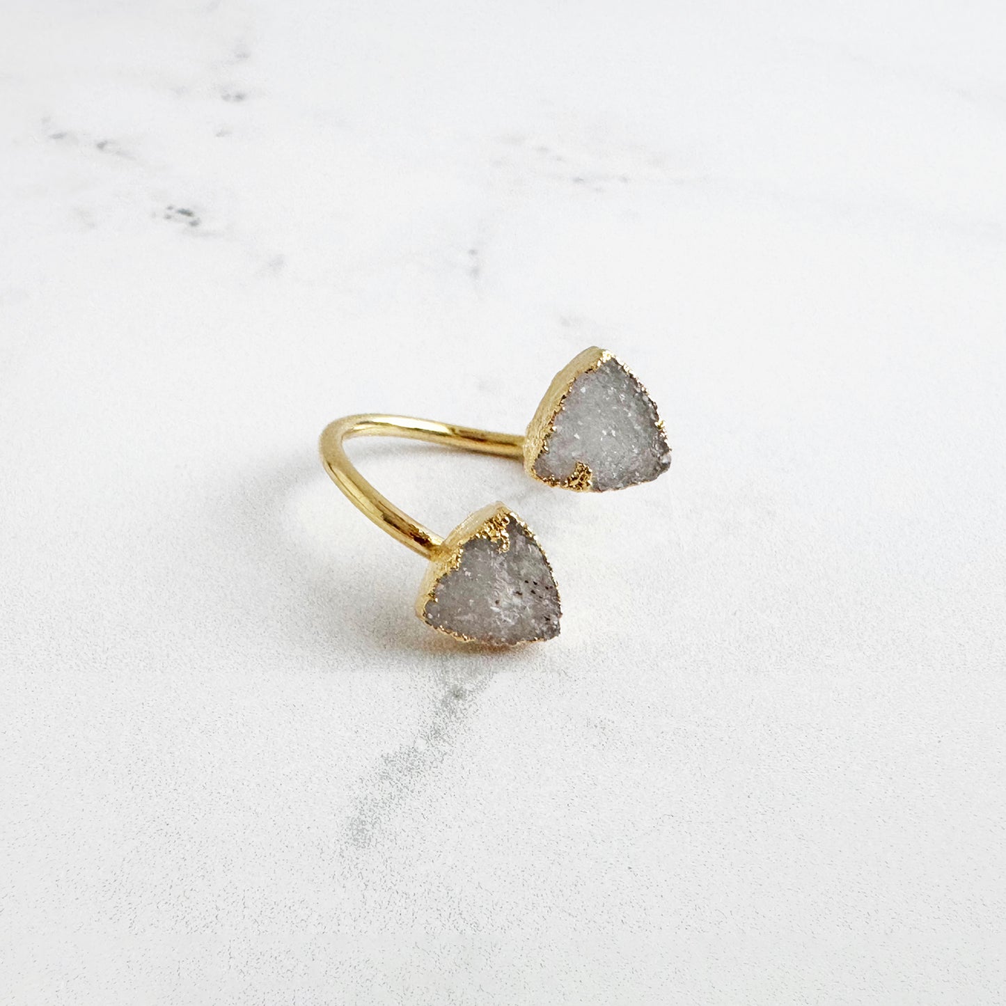 Double Triangle Stone Wrap Ring in White Druzy