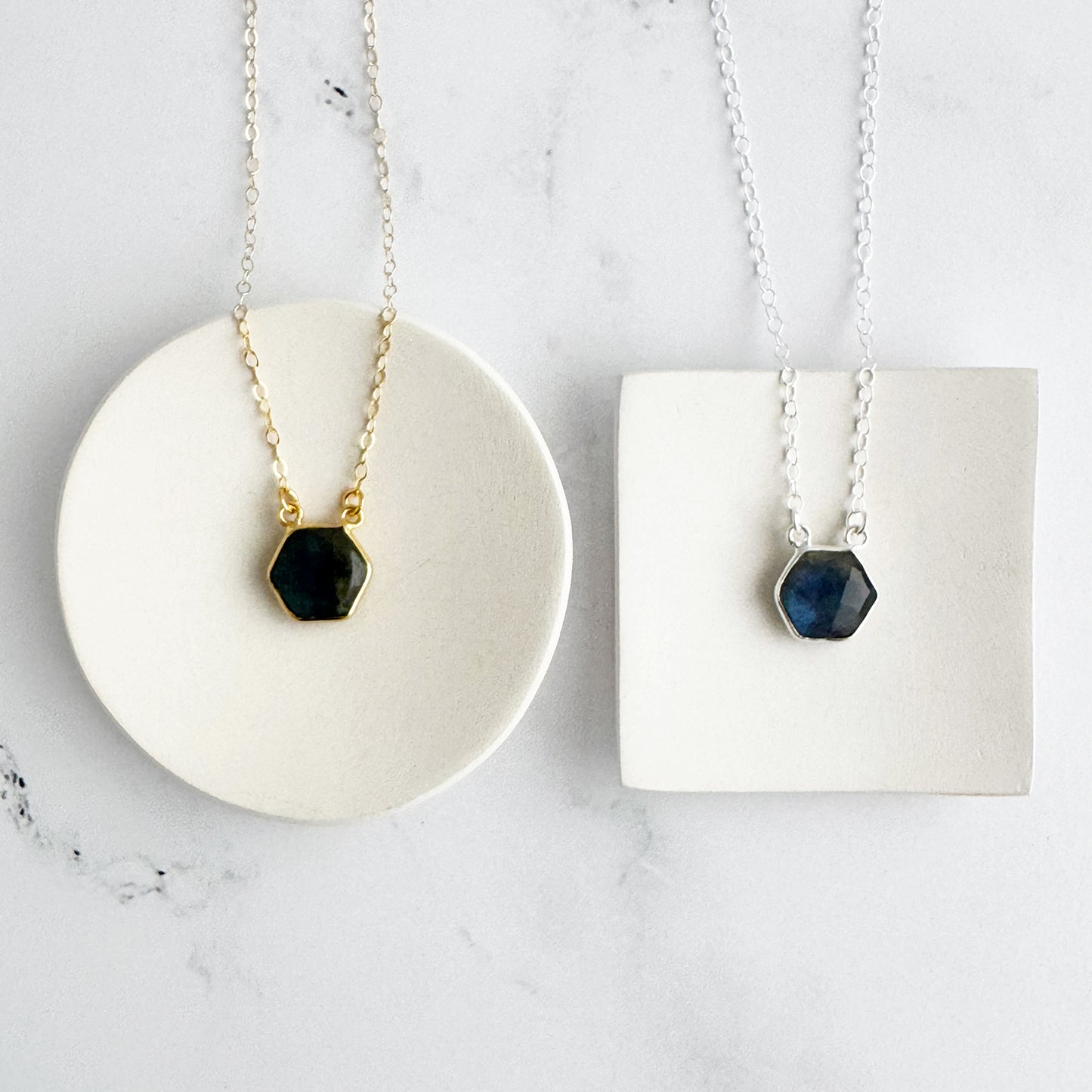 Small Labradorite Hexagon Bezel Necklace