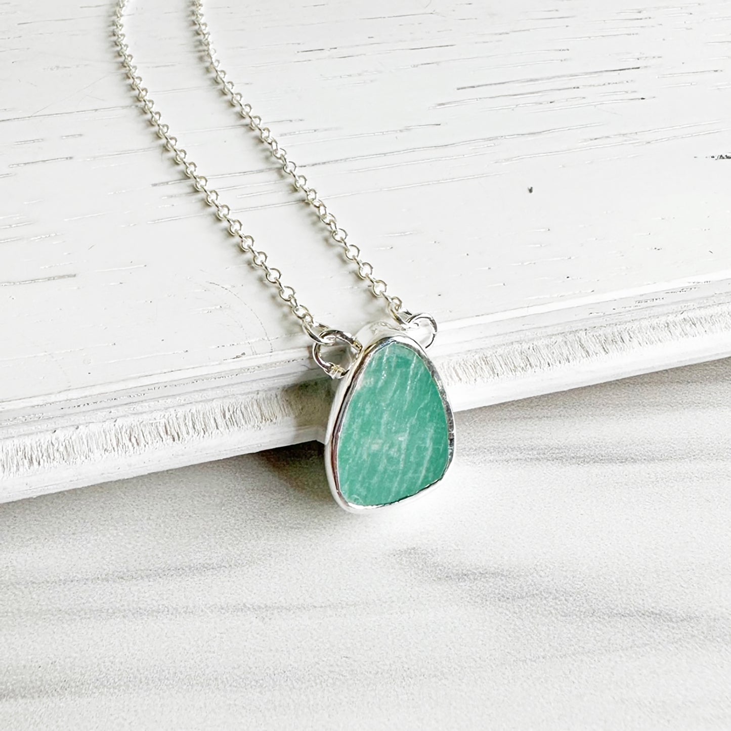 Amazonite Asymmetrical Teardrop Necklace in Gold and Silver