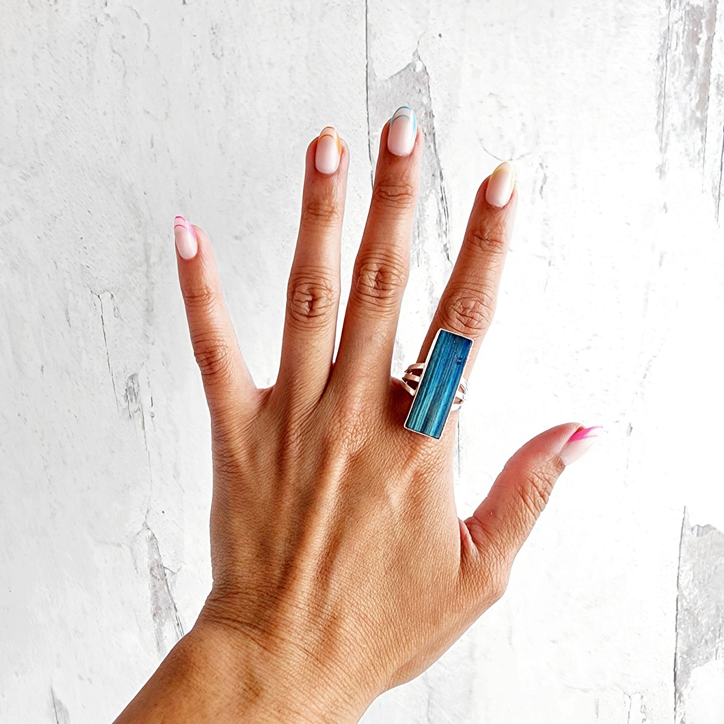 Large Labradorite Rectangle Bar Statement Ring in Gold and Silver