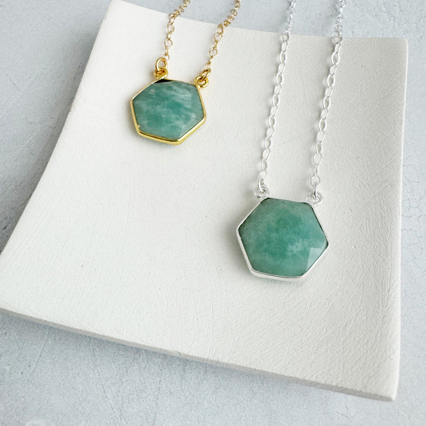 Dainty Hexagon Bezel Necklace - Amazonite