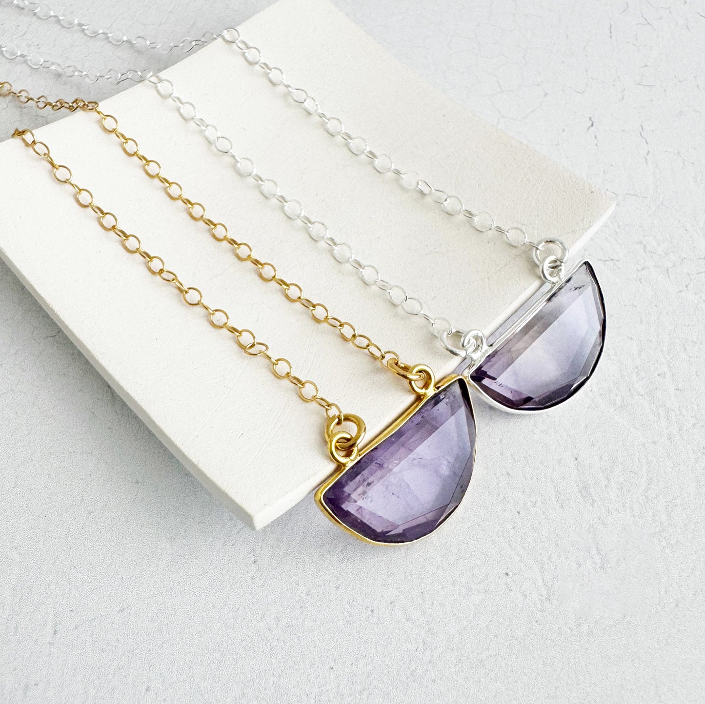Small Half Moon Crescent Necklace - Amethyst