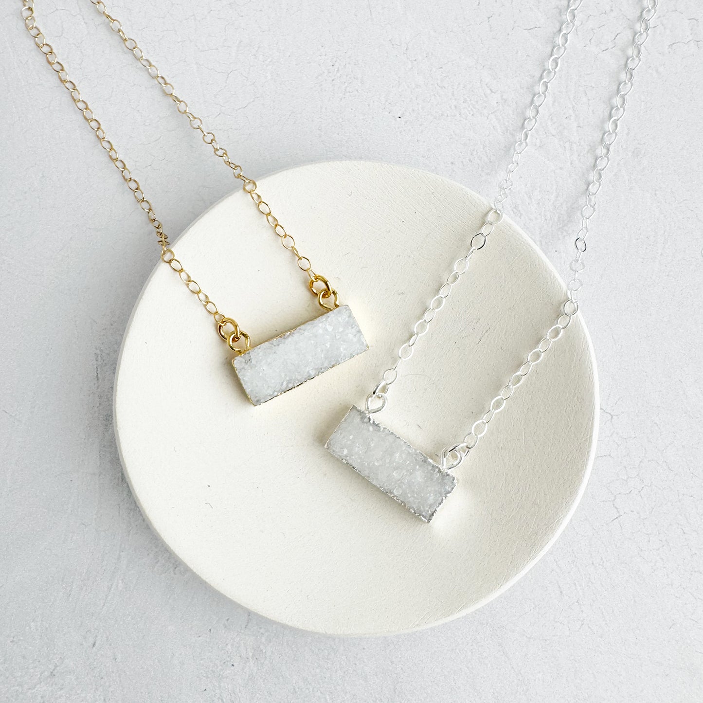 Simple White Druzy Bar Necklace