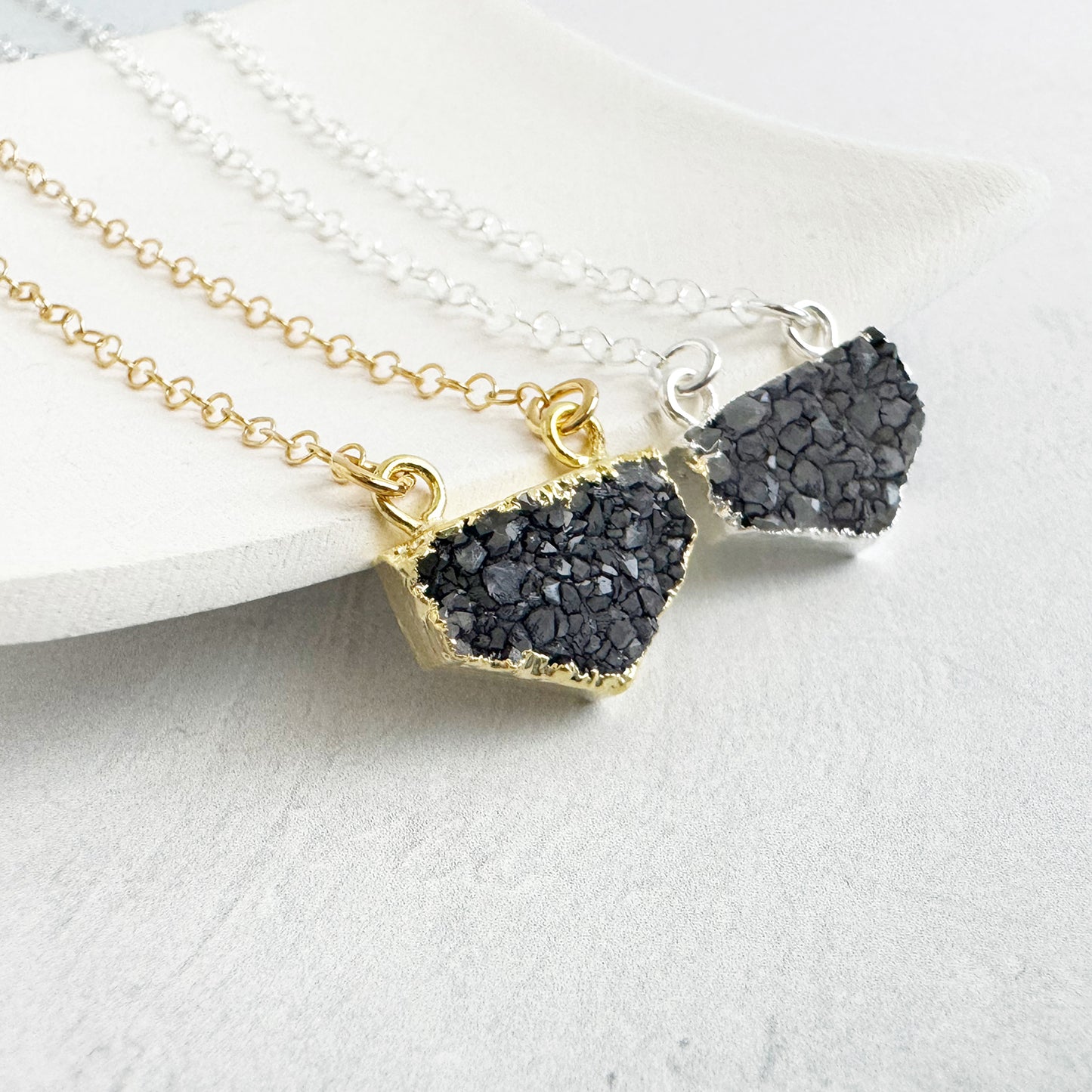 Small Gray Druzy Chevron Necklace
